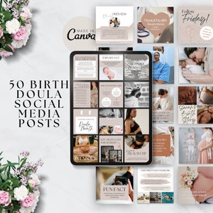 Doula Social Media Content, Canva Templates for Birth Workers, Instagram Posts, Postpartum Doula Marketing Ideas