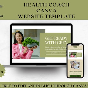 Health Coach Website Canva Template |  Clean Simple | One Page | Instant Download |  Health And Wellness | Coaching Landing Page