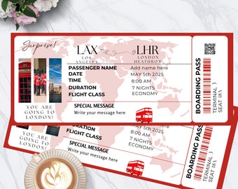 Boarding Pass Template London | Trip Ticket To England | Editable London Surprise Boarding Pass Ticket |Boarding Pass Diy| Ticket To London|