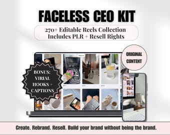 Faceless CEO Kit | Editable Canva Reels Templates + Hooks | PLR MRR License | Work From Home Aesthetic Content for Creators & Coaches