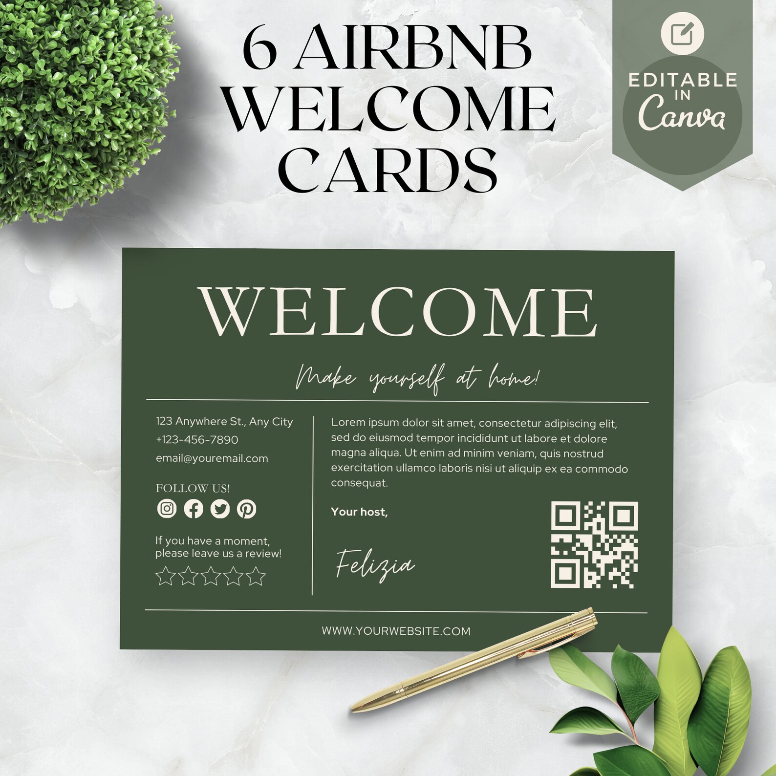 Airbnb Guest Cards Canva Template Airbnb Host Editable Welcome Card 