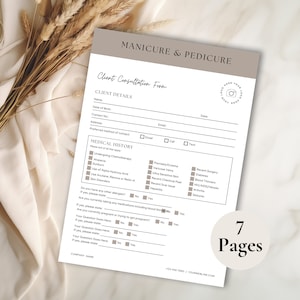 Formulaire pour prothésistes | Formulaires d'admission des clients | Ensemble de formulaires de consentement| Formes de pédicure | de Salon de beauté | Formes minimales neutres |RS07