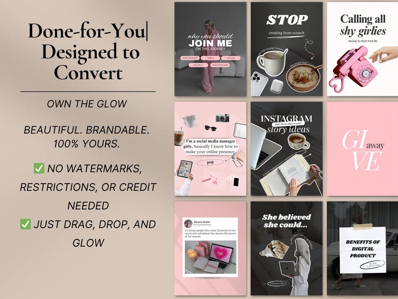 Faceless Instagram Carousel Templates Canva | 85 Aesthetic Slides for ...