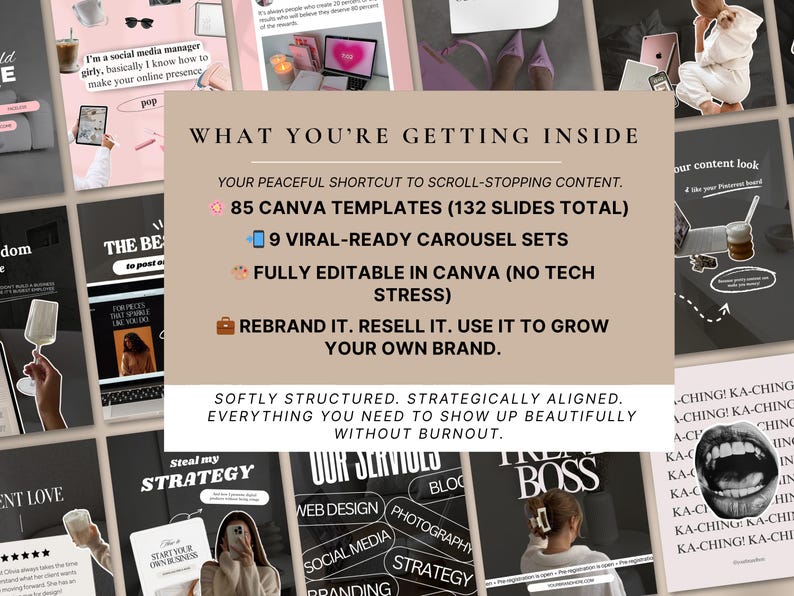 Faceless Instagram Carousel Templates Canva | 85 Aesthetic Slides for ...
