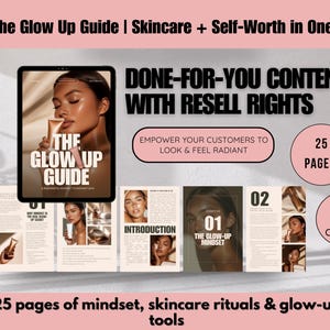Glow Up Guide, Skincare & Self-Care eBook, Confidence Mindset Rituals , Editable Canva Template,with PLR and MRR for Resell