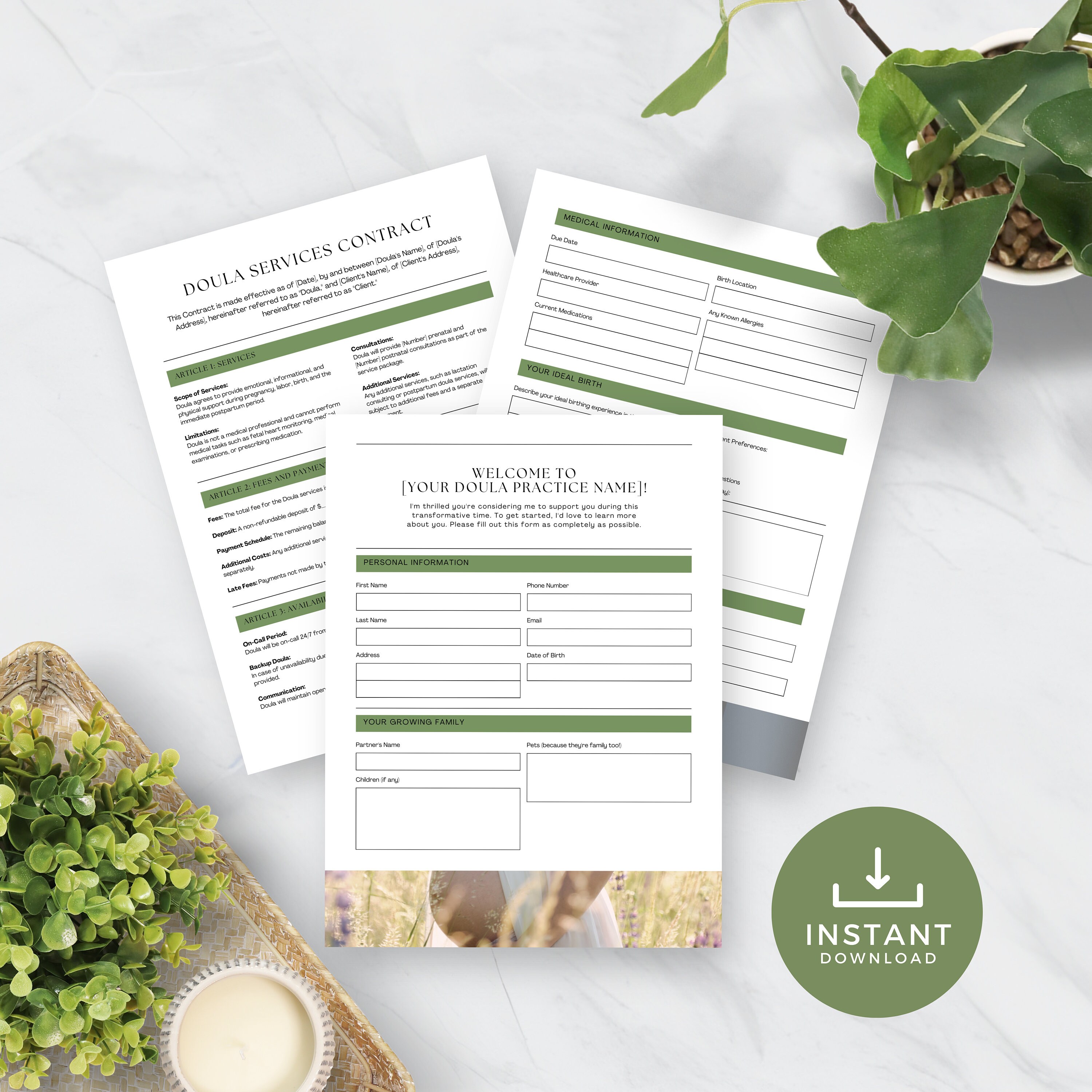 Doula Client Intake Form Doula Business Paperwork Bundle Canva ...