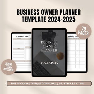 Business Owner Planner Canva Template | Instant Download |Business Organization| Entrepreneur Planner | Business Printable Plan | 2024-2025
