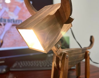 Bull handcrafted Kid's wooden desk and table lamp