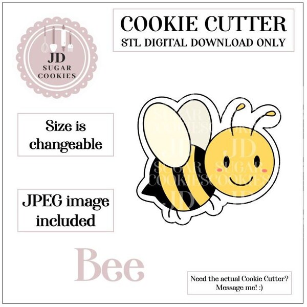 Bee Cookie Cutter STL File Digital Download | Bumblebee Cookie Cutter | Animal Cookie Cutter | Sugar cookies | 3D Printer