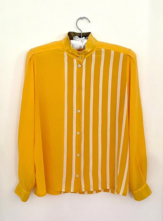 Louis Feraud, Vintage Striped Yellow LS Button-Dow
