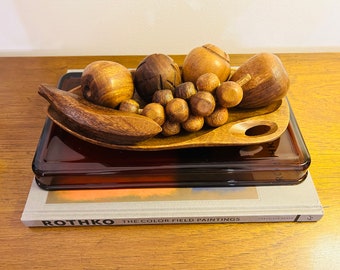 Wooden Fruit & Tray Vintage Monkey Pod Set