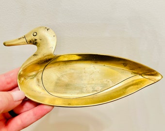 Vintage Brass Duck Trinket Holder