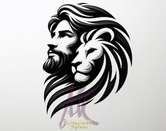 Jesus and the Lion of Judah - Minimalist Religious Art Print, Christian Wall Decor for Home or Church