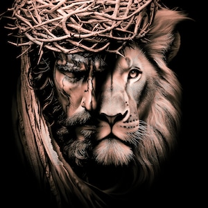 Jesus and Lion - Downloadable Wall Art, Digital Oil Painting of Jesus, Christian Printable Decor for Home or Church, Religious Art