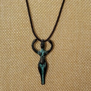 Copper Patina Fertility Pendant w/ Brown Leather Cord
