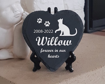 Personalized Cat Memorial Stone: Heart Slate Pet Headstone