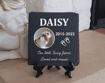 Placa conmemorativa de conejo personalizada: regalo grabado en pizarra para la pérdida de una mascota