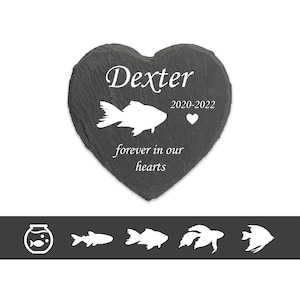 Custom Fish Memorial Plaque Natural Slate | Personalized Pet Loss Stone | Engraved Fish Tribute | Outdoor Indoor Pet Grave Marker Keepsake
