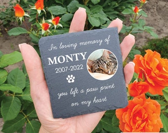 Personalized Cat Memorial Stone: Photo Slate Plaque, Pet Headstone