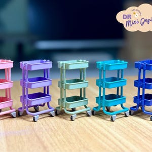 Miniature 3D Printed 3-Tier Trolley | Dollhouse Storage Cart | 1:12 Scale Furniture