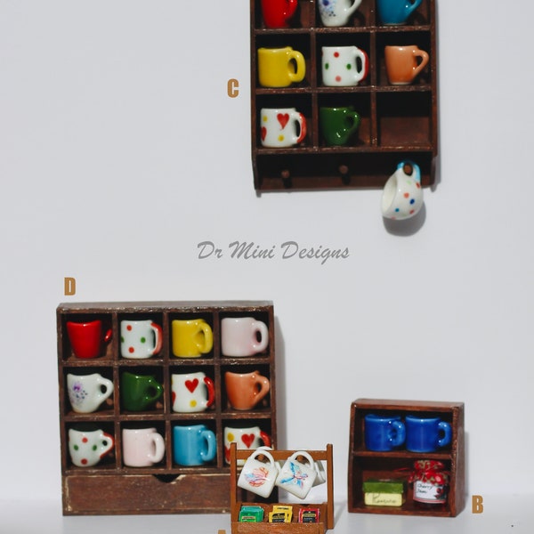 Miniature mugs and shelves in 1/12 scale