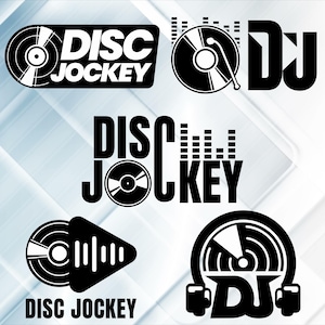 May include: Black and white illustrations of a DJ with the text "Disc Jockey" and "DJ". The illustrations include a record player, a sound wave, and a microphone.
