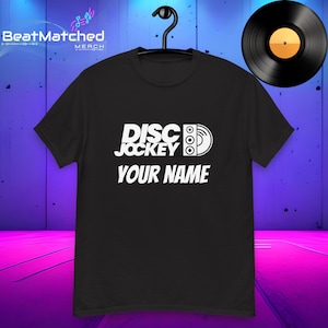 Custom Disk Jockey Vinyl T-Shirt – DJ Logo Tee for Music Lovers & Performers – Personalized DJ Name Shirt – Retro Vinyl Print