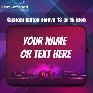 Custom Laptop Sleeve with Your Name – Music Lover Gift, DJ Turntable Design (13″ / 15″)