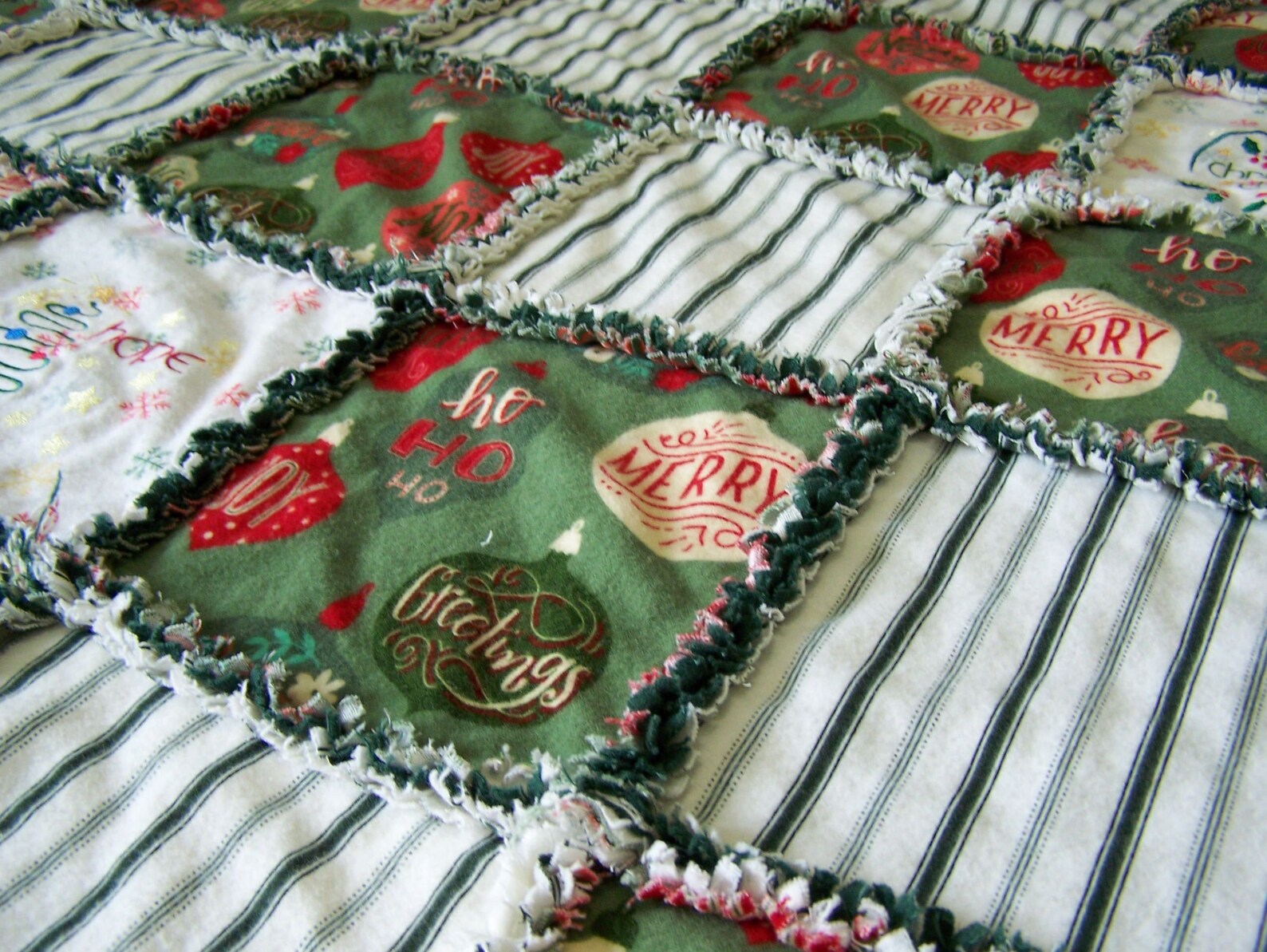 Cozy Christmas Rag Quilt Throw Christmas Word Ornaments Embroidered ...