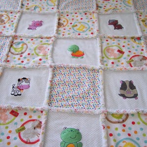 Barnyard Animals Rag Quilt - Embroidered &quot;On the Farm&quot; flannel throw