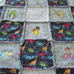 Embroidered Dinosaur Rag Quilt: Soft Flannel Baby Throw (40x56)