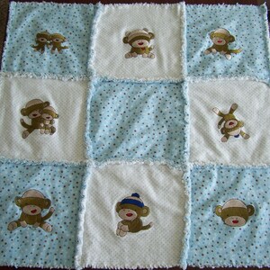 かわいいラグキルトラブリー - 刺繍入りソックモンキーフランネルスロー - カーシートブランケット