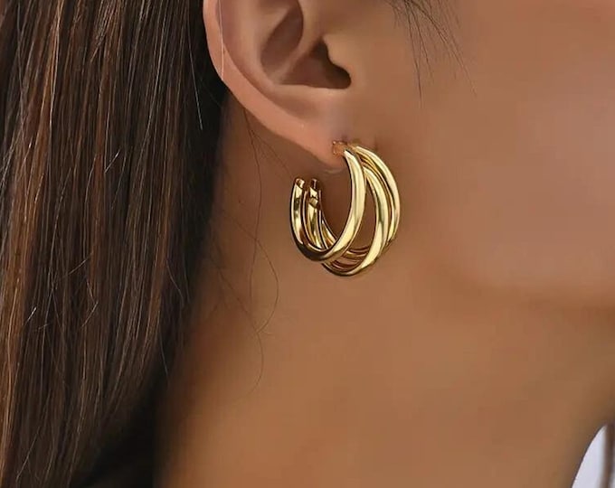 Sterling Silver Hoop Earrings with Gold Vermeil Finish