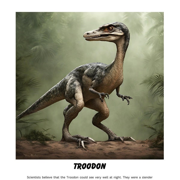 Troodon Dinosaur, Dinosaurs Educational and Fun Wall Art, Digital Posters Dinos, Dinos for Children's Room, Dinosaurs Not Just TRex