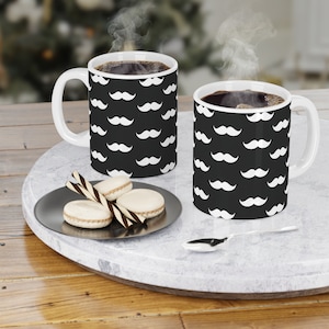 Taza Bigote, Taza de Café Blanco y Negro, Taza Masculina, Tazas de Noviembre, Accesorios de Café, Tazas de Café para Él, Accesorios Bigote