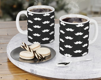 Taza Bigote, Taza de Café Blanco y Negro, Taza Masculina, Tazas de Noviembre, Accesorios de Café, Tazas de Café para Él, Accesorios Bigote