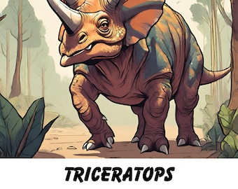 Triceratops Dinosaur, Educational and Fun Dinosaur Wall Art, Dinosaur Posters, Dino Downloads for Children, dinosaur Posters for Girls Boys