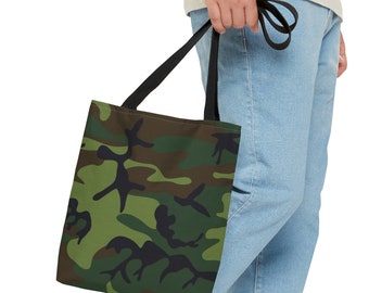 Camo Tote Bag, Camouflage Tote, Reusable Tote, Shopping Bag, Grocery Bag, Heavy Polyester Reusable Bag, Teacher Gift, Camouflage