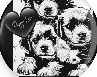 Puppy Love Round Button Magnet, Puppy Love Magnet, Puppy Fridge Magnet, Dog Lover, Pet Adoption Gift, Birthday Gift, Pet Accessories