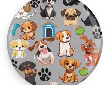 Dogs Round Button Magnet, Doggie Magnets, Pet Fridge Magnet, Dog Lover Magnet, Dog Lover Gift, Dog Adoption Gift, For the Love of Dogs