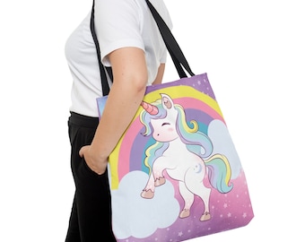 Pink Unicorn Tote Bag, Reusable Unicorn Tote Bag, Unicorn and Rainbow Tote, Children's Tote Bag, Whimsical Tote, Free Shipping Tote