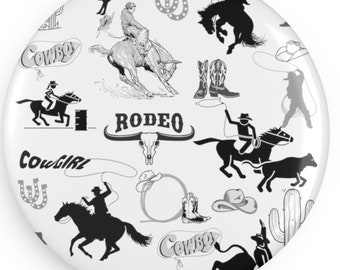 Rodeo Round Button Magnet, Rodeo Magnet, Rodeo Accessories, Rodeo Gift, Rodeo Queen, Rural Life Magnet, Horse Magnet, Bronco Magnet