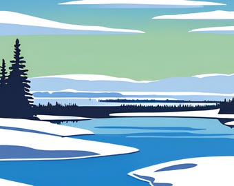 País de las maravillas invernal abstracto en tranquilos tonos azules y blancos, hermoso arte mural digital invernal para su hogar, paisaje invernal azul hielo