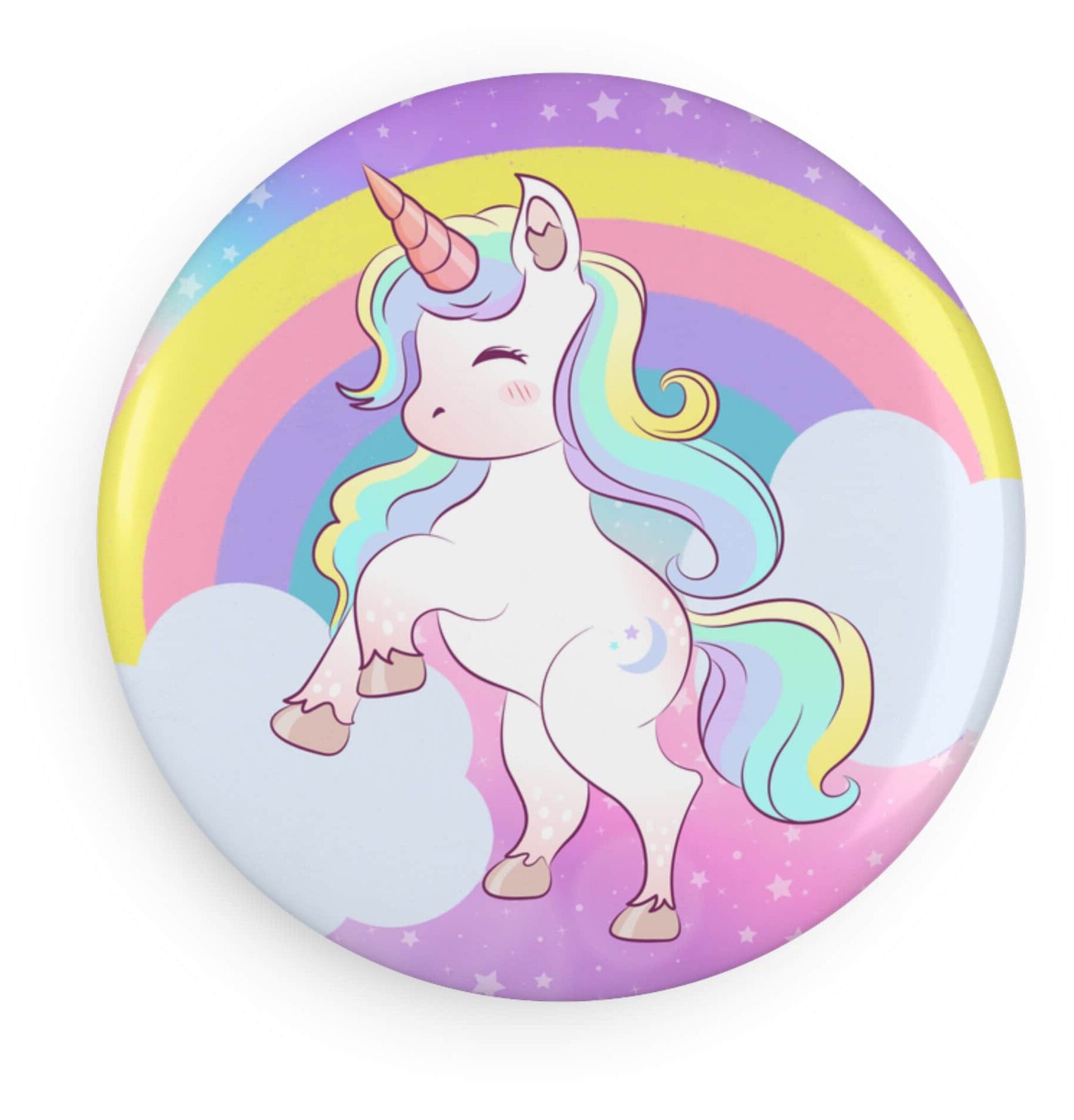 Pink and Purple Unicorn Rainbow Round Button Fridge Magnet, Magnet