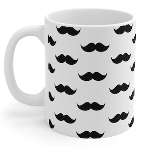 Taza de café con bigote negro, taza para él, accesorio de bigote, taza de café de noviembre, taza masculina, taza de café para él, taza de bigote para papá