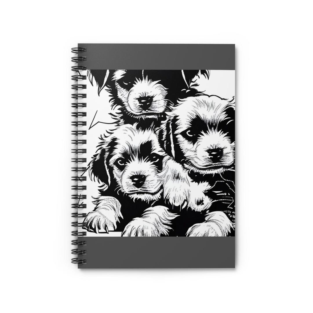 Black and White Puppies Ruled Notebook, Cuteness Overload Puppy Spiral ...
