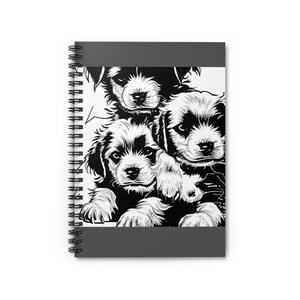 Cuaderno de rayas con cachorros en blanco y negro, diario en espiral con sobres de cachorros, cuaderno de entrenamiento para cachorros, bloc de notas, cuaderno con envío gratuito