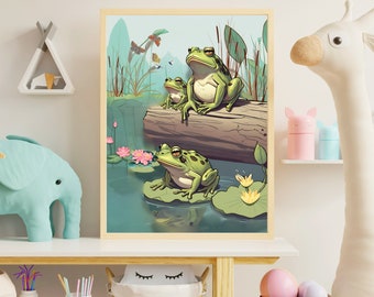 Arte de pared de rana, Rana para niña, Rana para niño, Ranas para dormitorio infantil, Arte de pared de rana para niños, Arte de pared digital de rana, Arte de rana imprimible