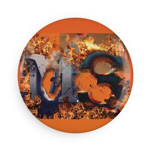May include: A round button with an orange background and a design of the numbers "113" in a 3D style, with flames and smoke behind them.