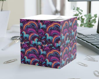 Note Cube Whimsical Unicorn Rainbow, Bright Cheery Pink Purple Cube, Whimsical Note Cube, Unicorn Note Cube, Fantasy Note Cube, Desk Cube